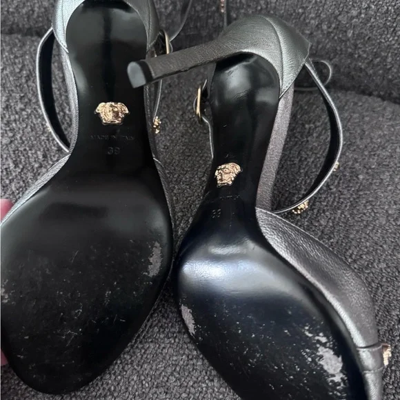 Versace Black and Gold Studded Heels